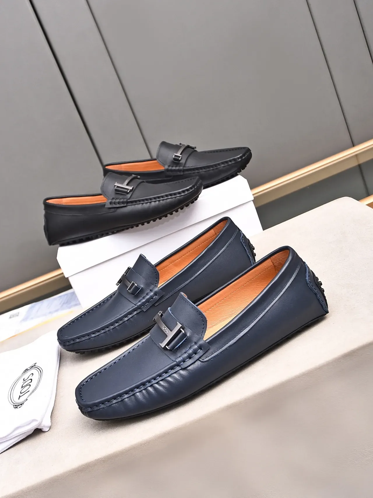Black Leather H-Buckle Moc-Toe Loafer 2