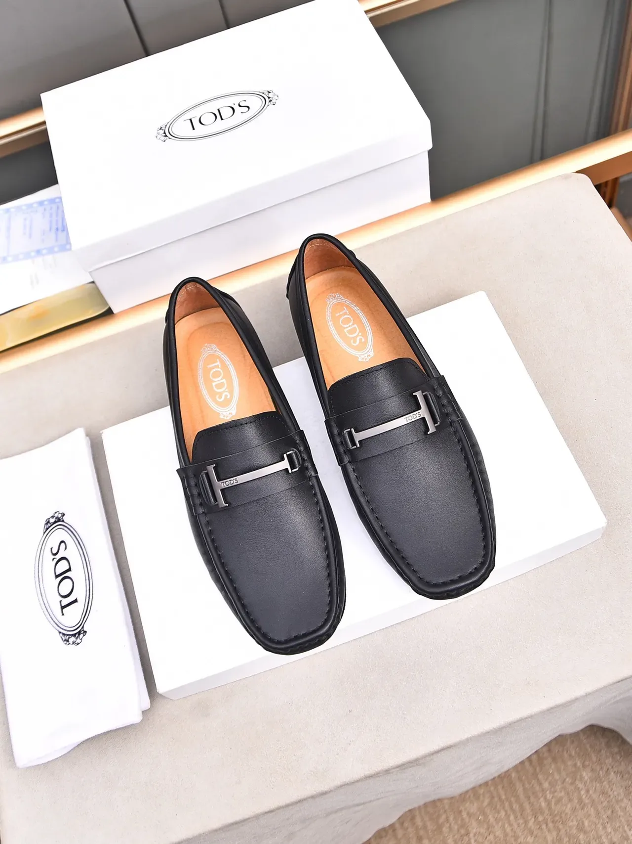 Black Leather H-Buckle Moc-Toe Loafer 3