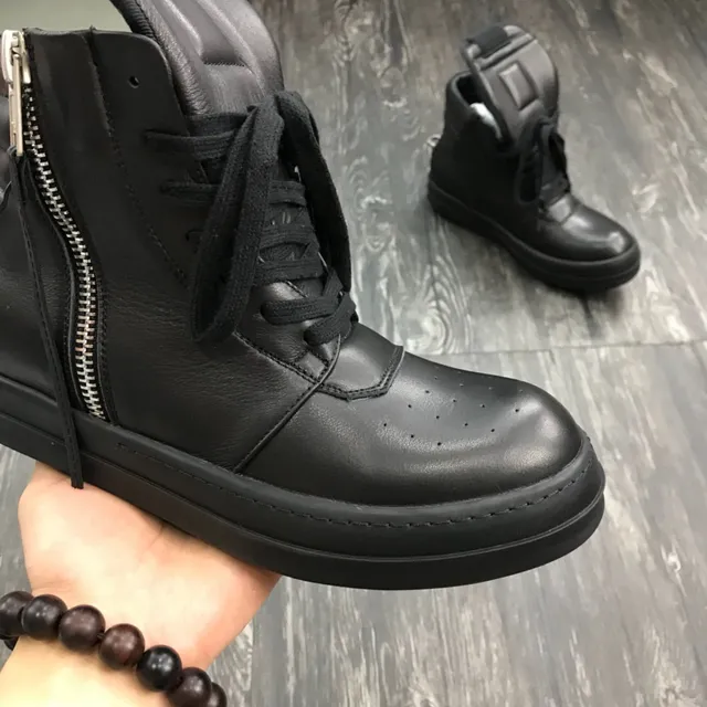 Black Leather Side Zipper Ankle Boots 6