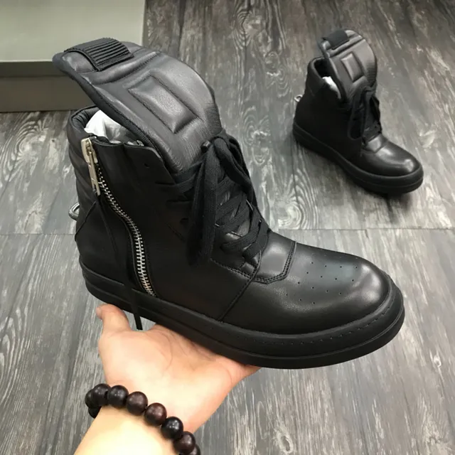 Black Leather Side Zipper Ankle Boots 7