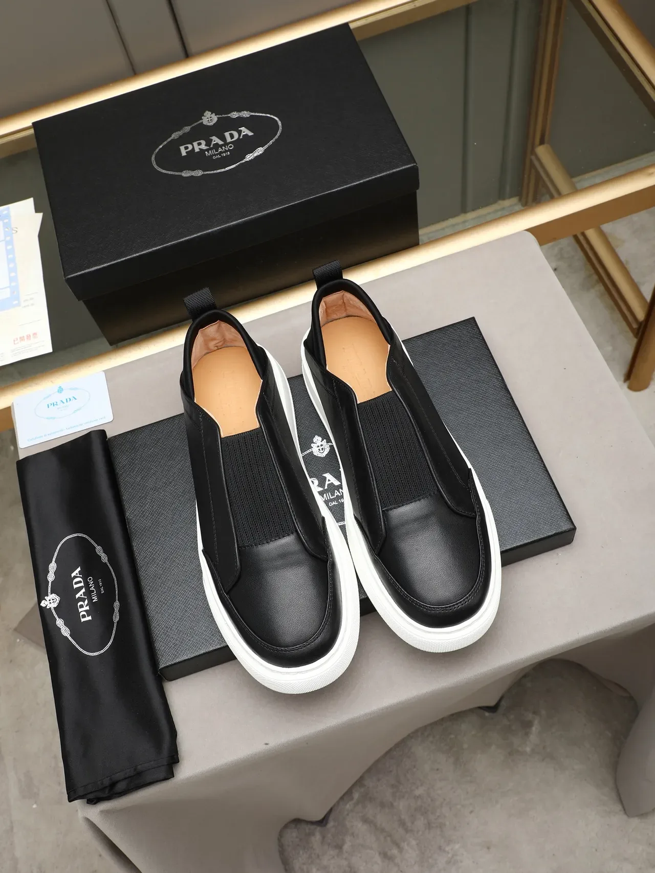 Black Leather Slip-On Platform Casual Shoe 2