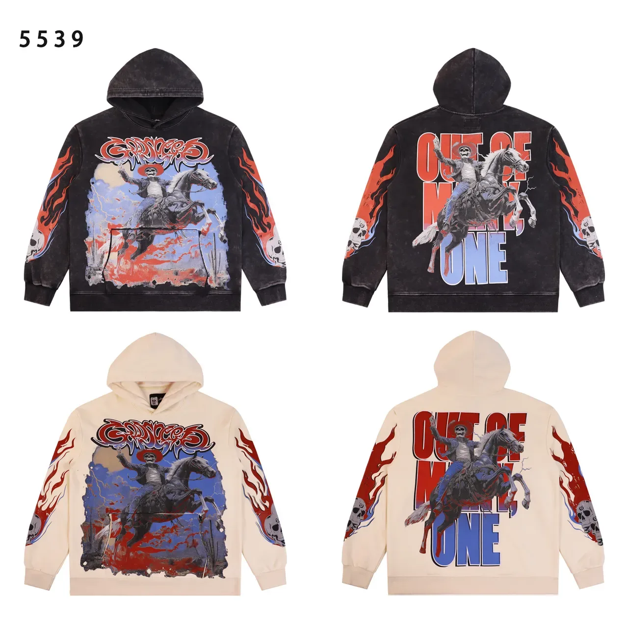 Black Multicolor Graphic-Print Oversized Fit Hoodie 1