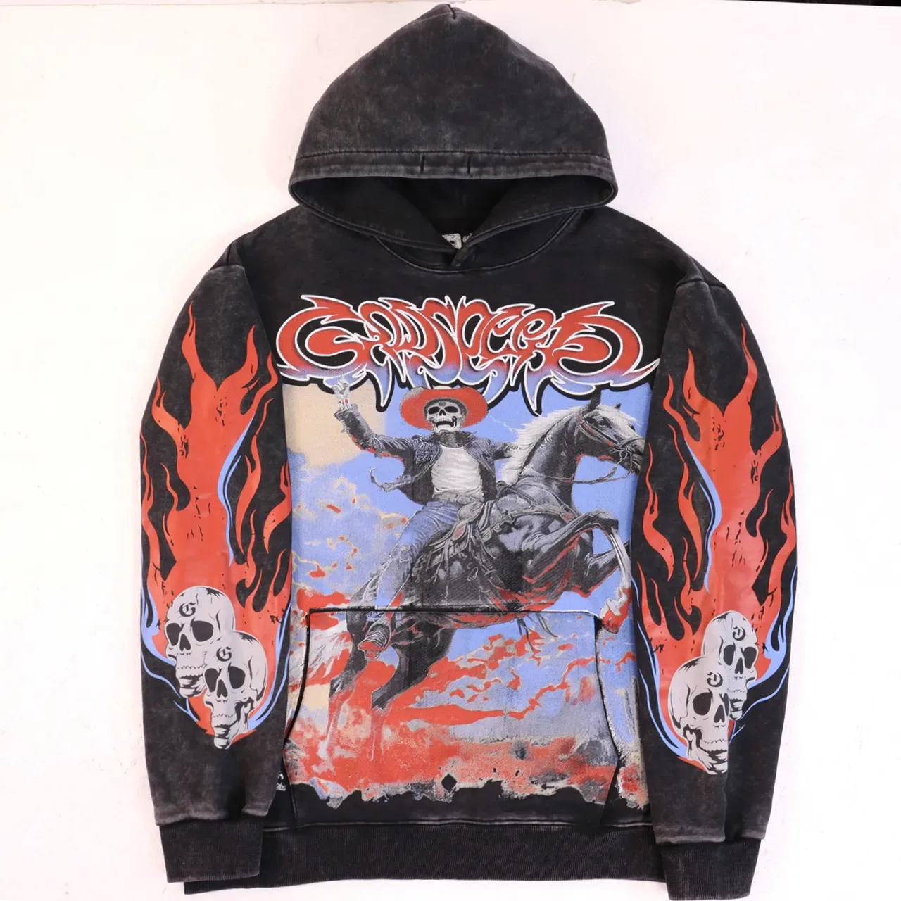 Black Multicolor Graphic-Print Oversized Fit Hoodie 2