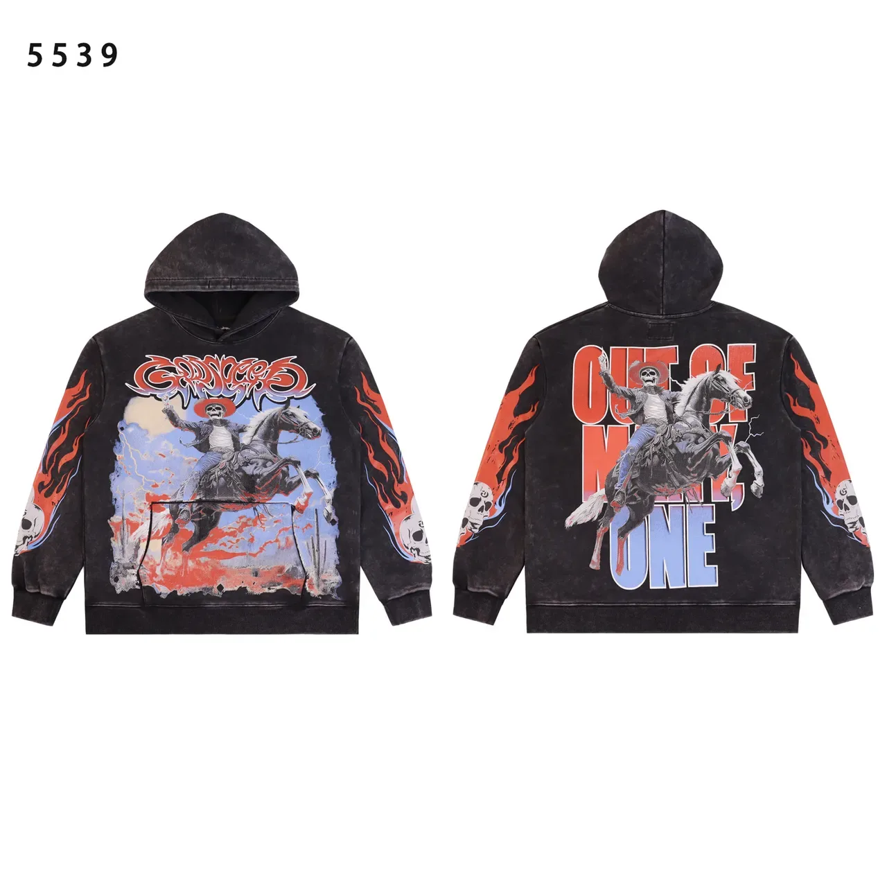 Black Multicolor Graphic-Print Oversized Fit Hoodie 4