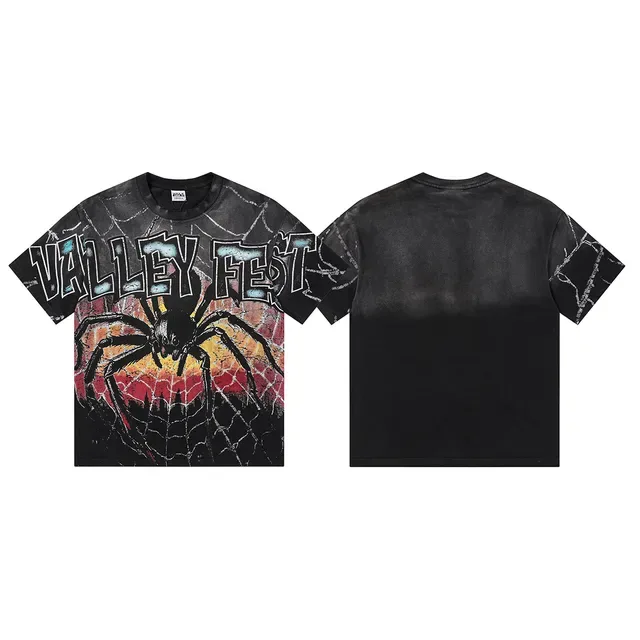 Black Multicolor Spider Web Graphic Print T-Shirt 4