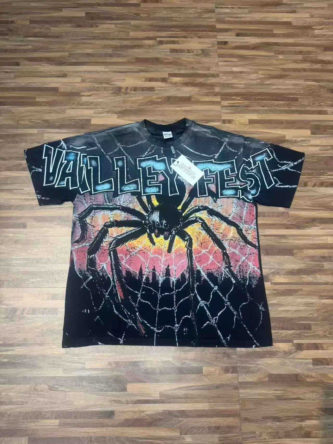 Black Multicolor Spider Web Graphic Print T-Shirt 6