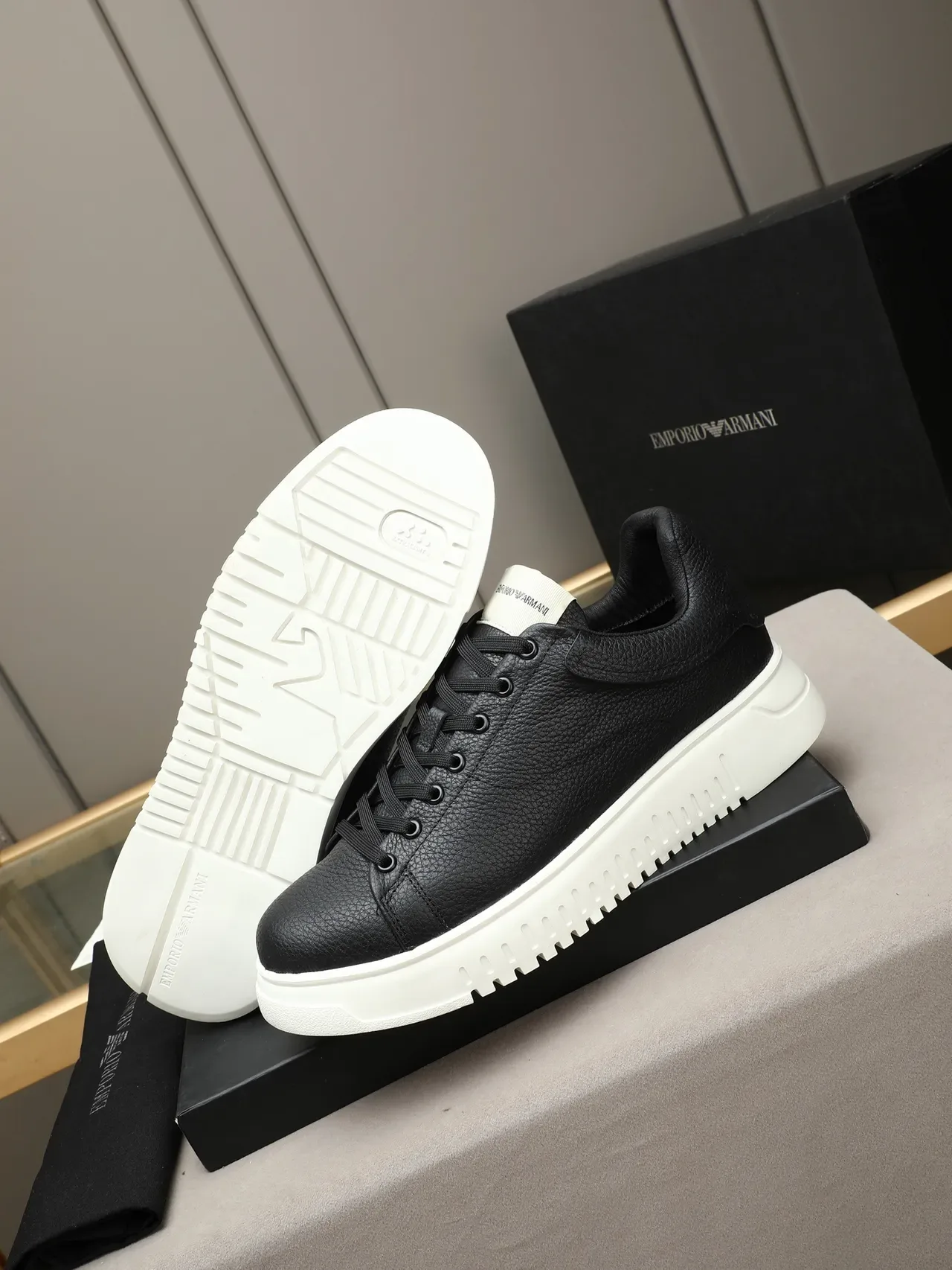 Black Pebbled Leather Platform Sneaker 5
