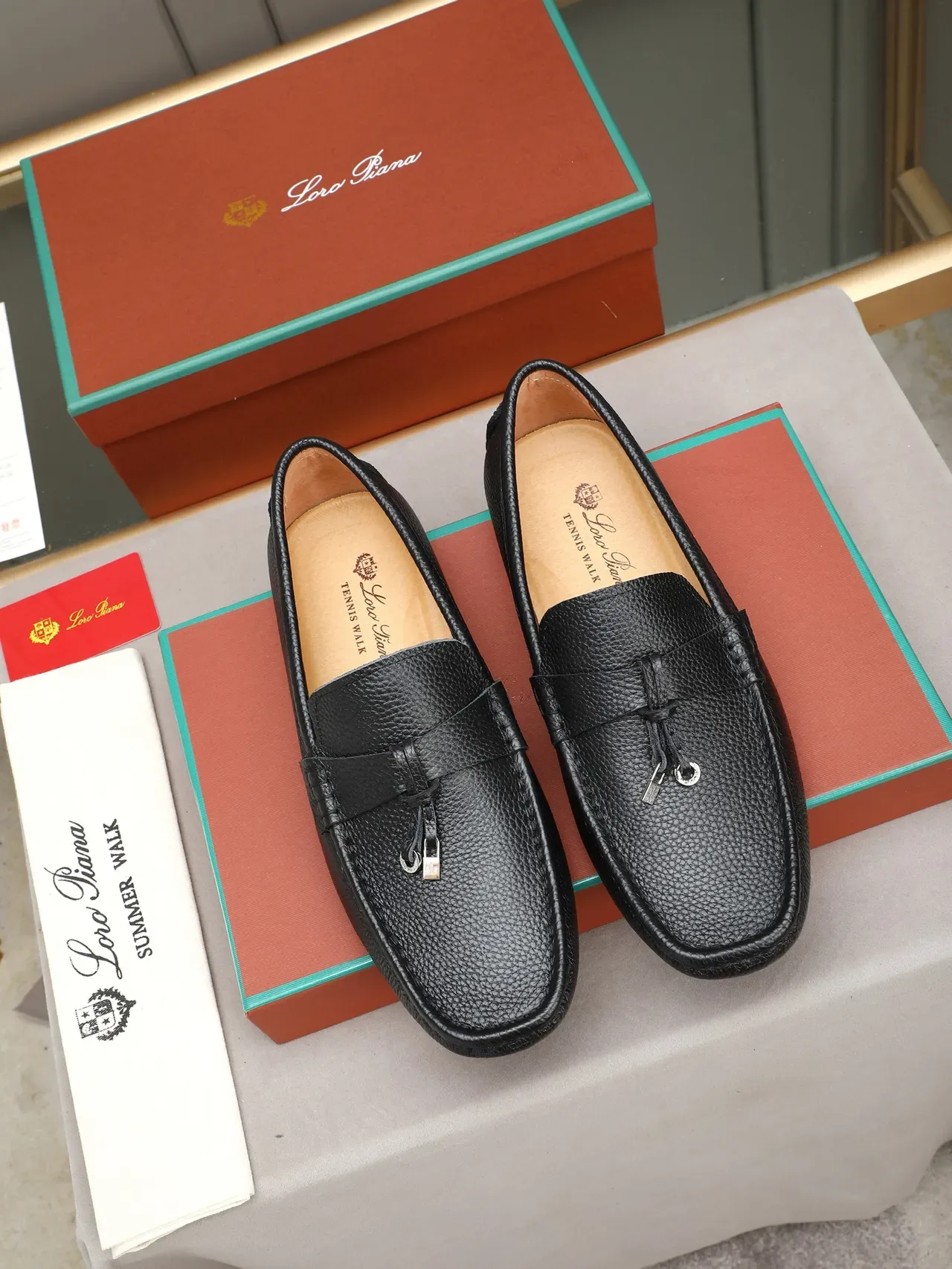 Black Pebbled Leather Tassel Loafer 2