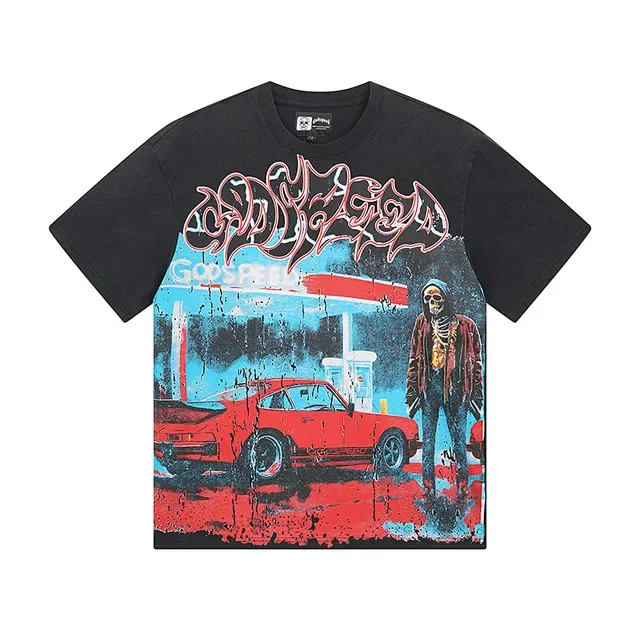 Black Red Graphic-Print Oversized Fit T-Shirt 2