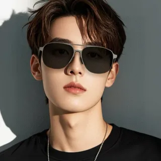 Black Silver Aviator-Style Metal Frame Sunglasses