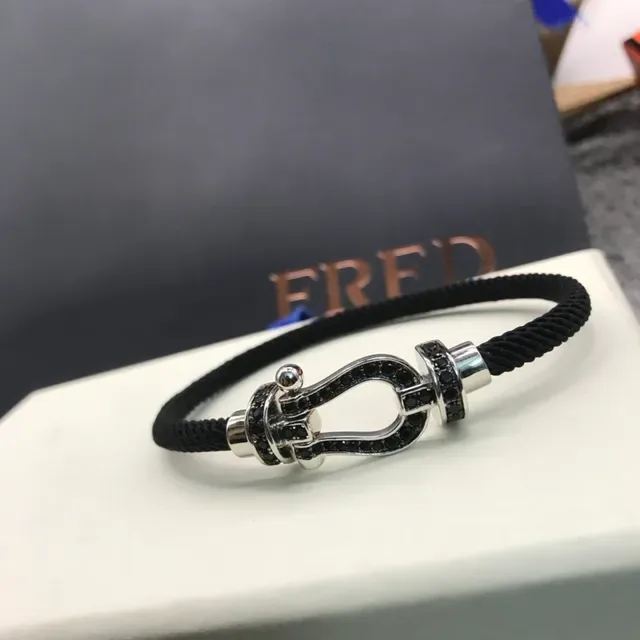 Black Silver Braided Cord Shackle Clasp Bracelet 2
