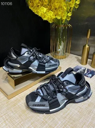Black Silver Chunky Platform Sole Multi-Strap Lace System Sneakers 6