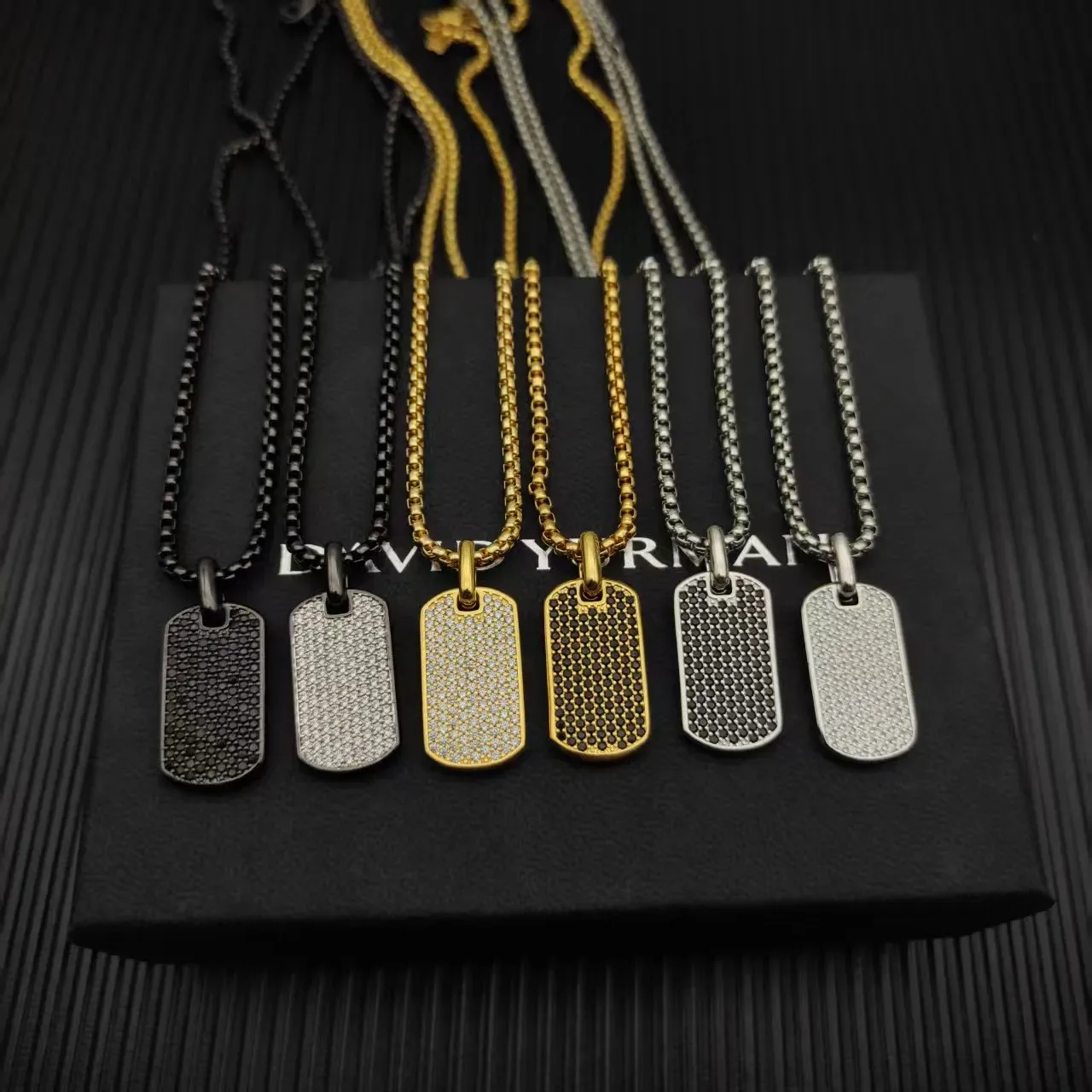 Black Silver Curb Chain Dog-Tag Pendant Necklace 5