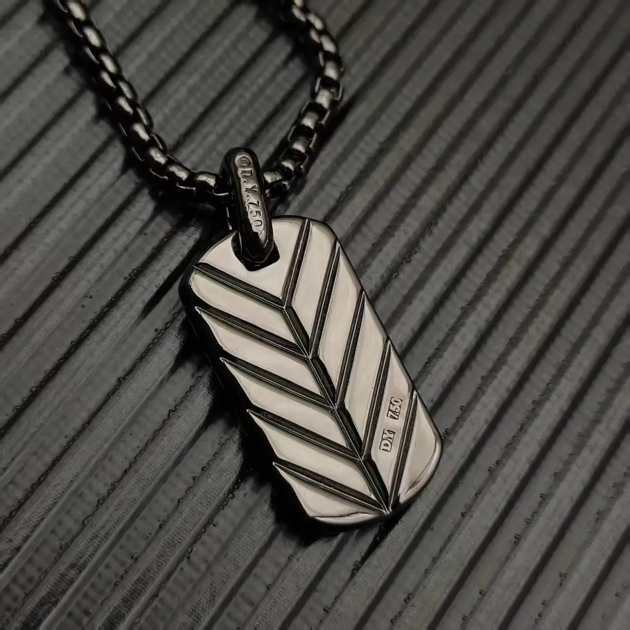 Black Silver Curb Chain Dog-Tag Pendant Necklace 7