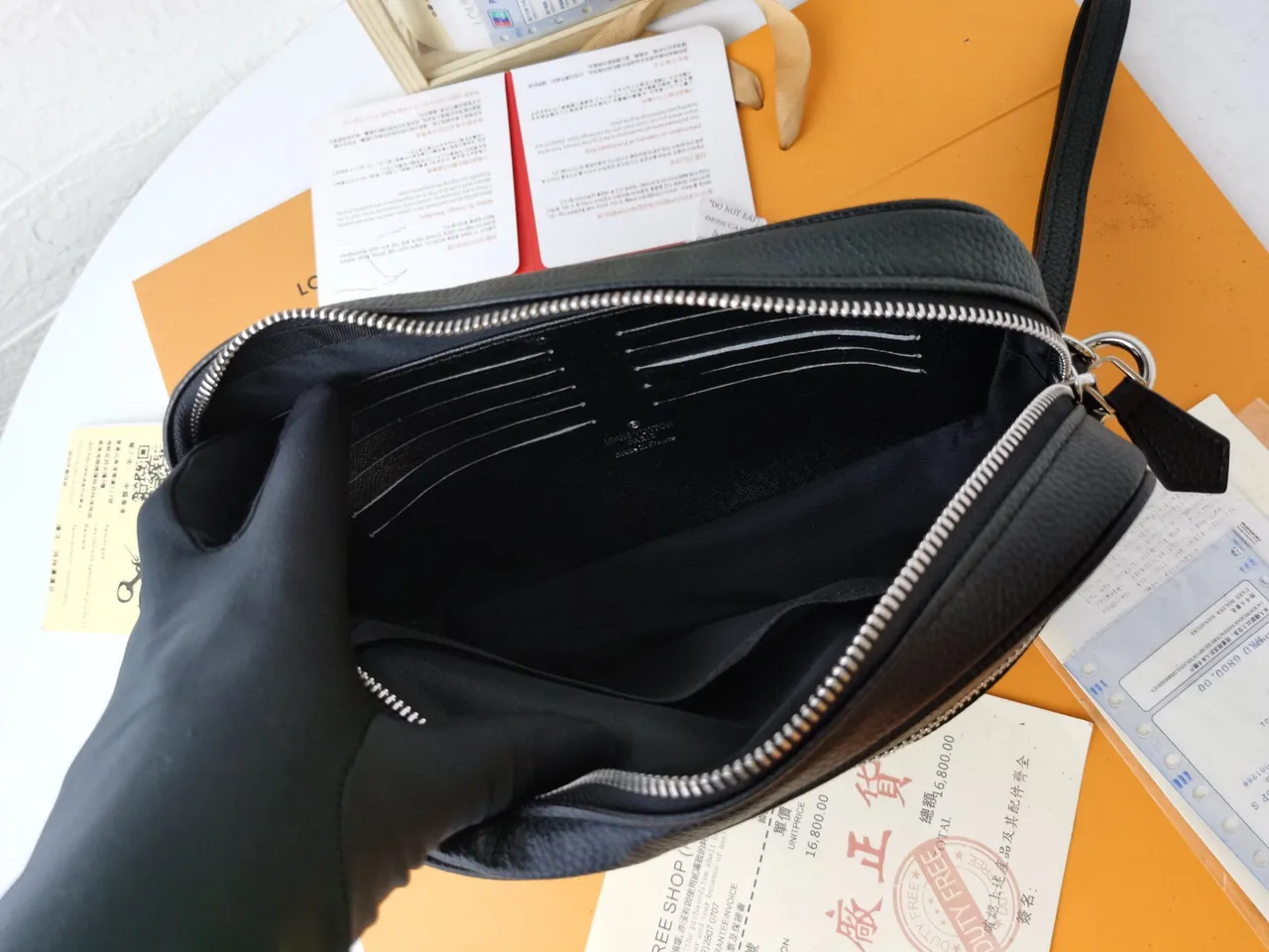 Black Silver Pebbled Leather Front Zip Pocket Crossbody Bag 2