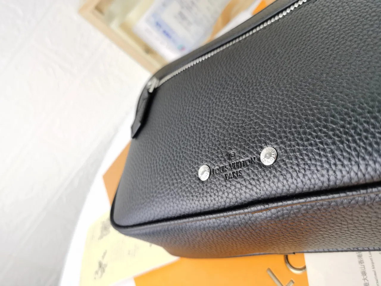 Black Silver Pebbled Leather Front Zip Pocket Crossbody Bag 4