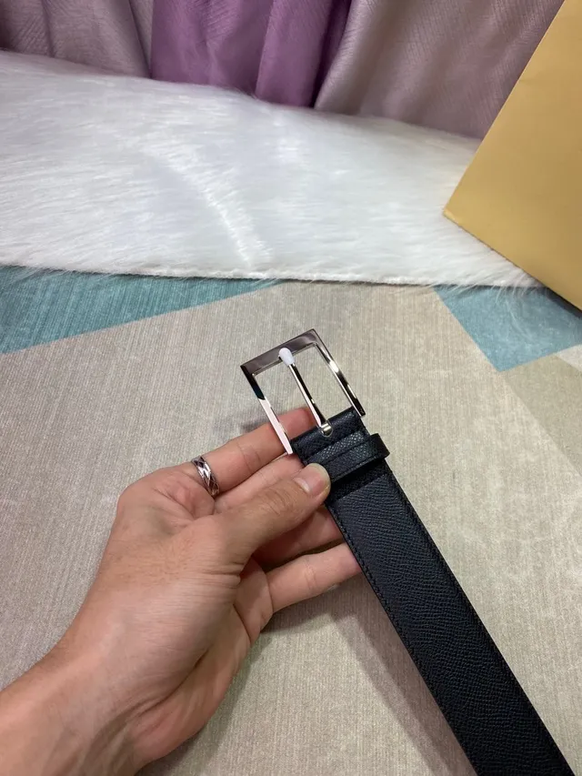 Black Silver Textured Rectangular Buckle Leather Belt 3