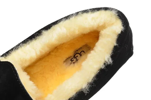 Black Suede Shearling-Lined Moccasin Stitched Slip-On Loafers 4
