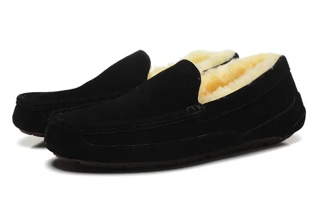 Black Suede Shearling-Lined Moccasin Stitched Slip-On Loafers 8