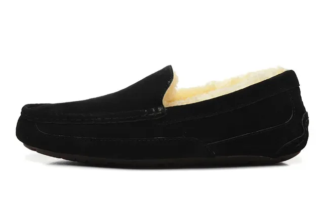 Black Suede Shearling-Lined Moccasin Stitched Slip-On Loafers 12