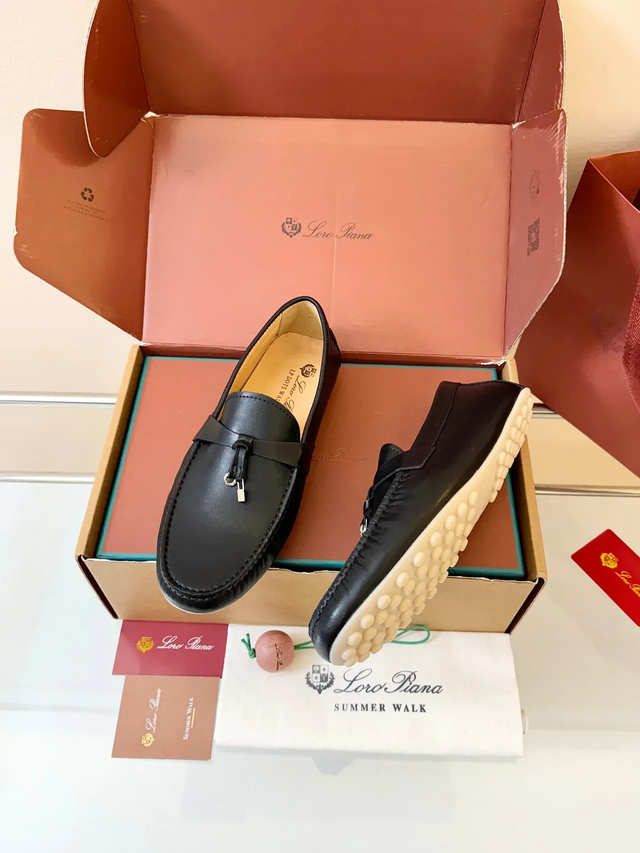 Black White Leather Tassel-Knot Strap Loafer 2
