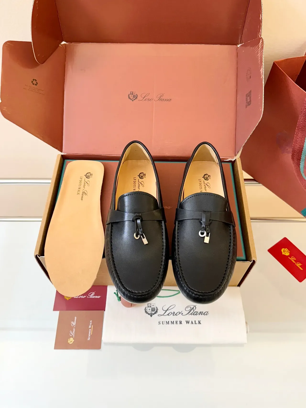 Black White Leather Tassel-Knot Strap Loafer 6