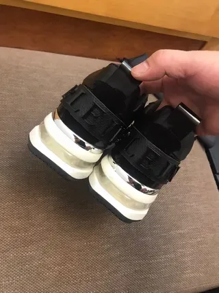 Black White Mesh And Patent Leather Upper Sculpted Midsole Sneakers 2