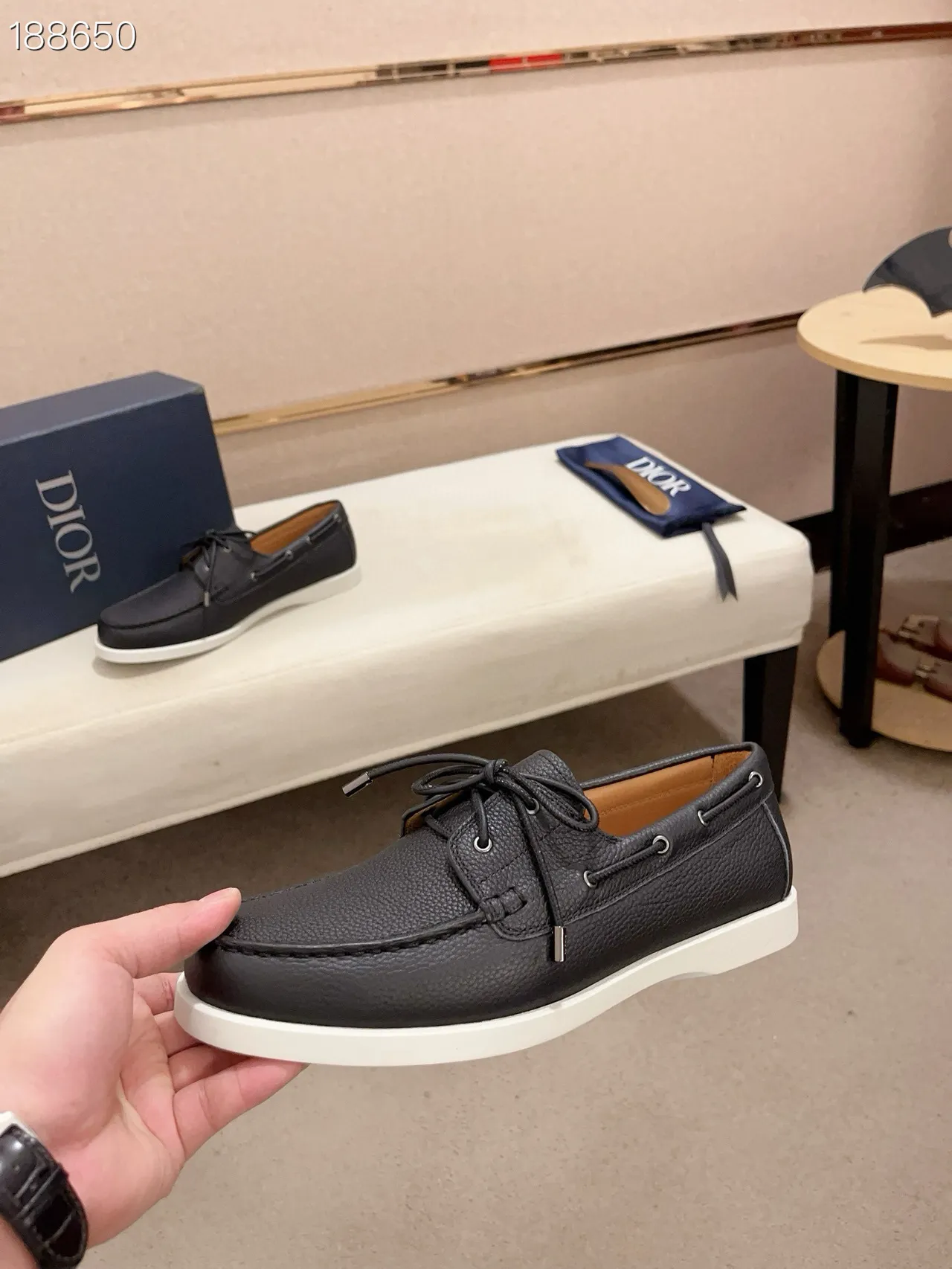 Black White Pebbled Leather Cupsole Boat Shoes 7