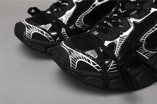 Black White Silhouette Geometric Overlays Chunky Sneakers 4