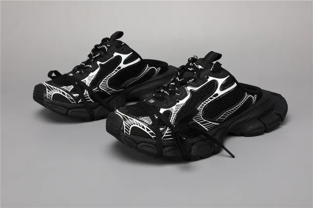 Black White Silhouette Geometric Overlays Chunky Sneakers 5