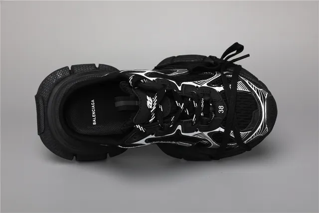Black White Silhouette Geometric Overlays Chunky Sneakers 7