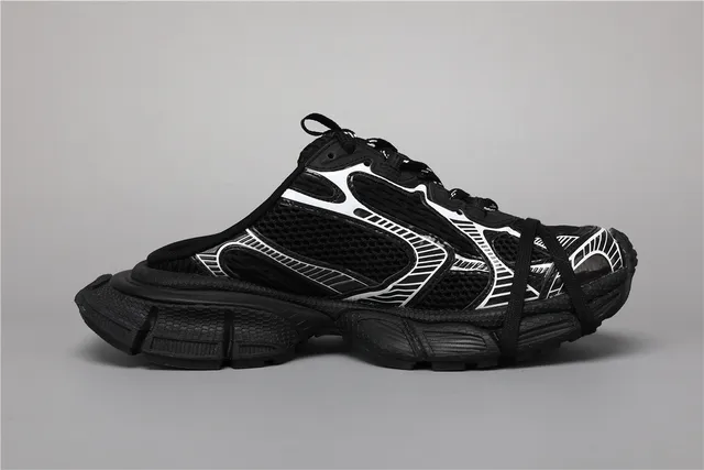 Black White Silhouette Geometric Overlays Chunky Sneakers 8