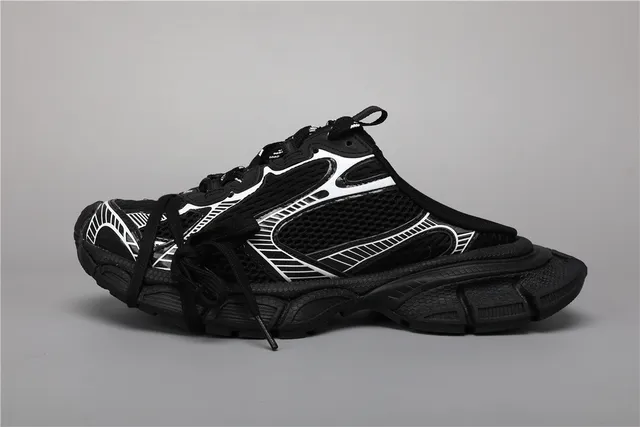 Black White Silhouette Geometric Overlays Chunky Sneakers 9