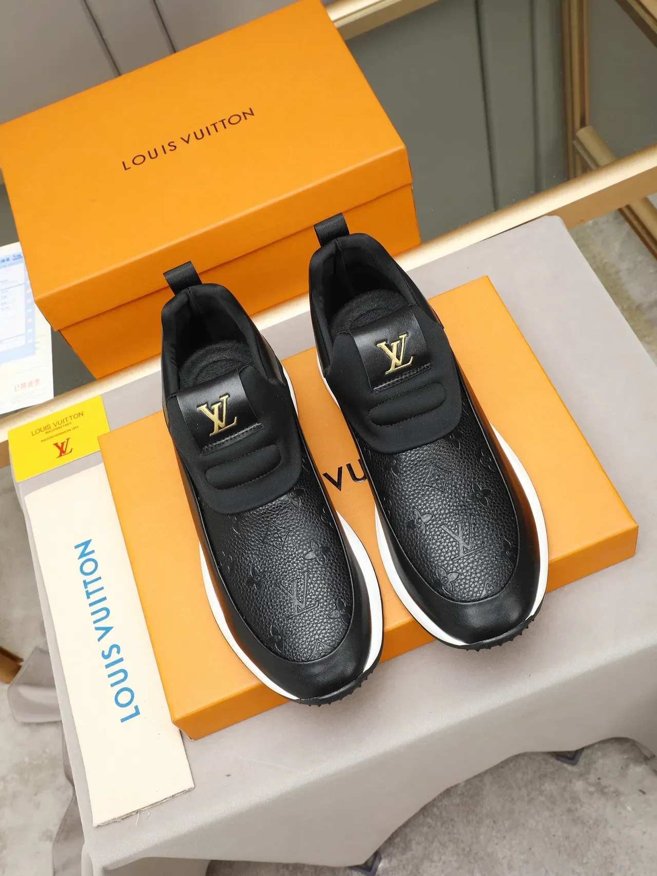 Black White Slip-On Construction Textured Leather Toe Cap Sneakers 3