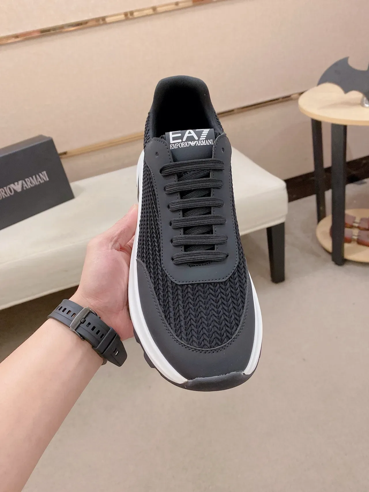 Black Woven Upper Chunky Sole Lifestyle Sneaker 2