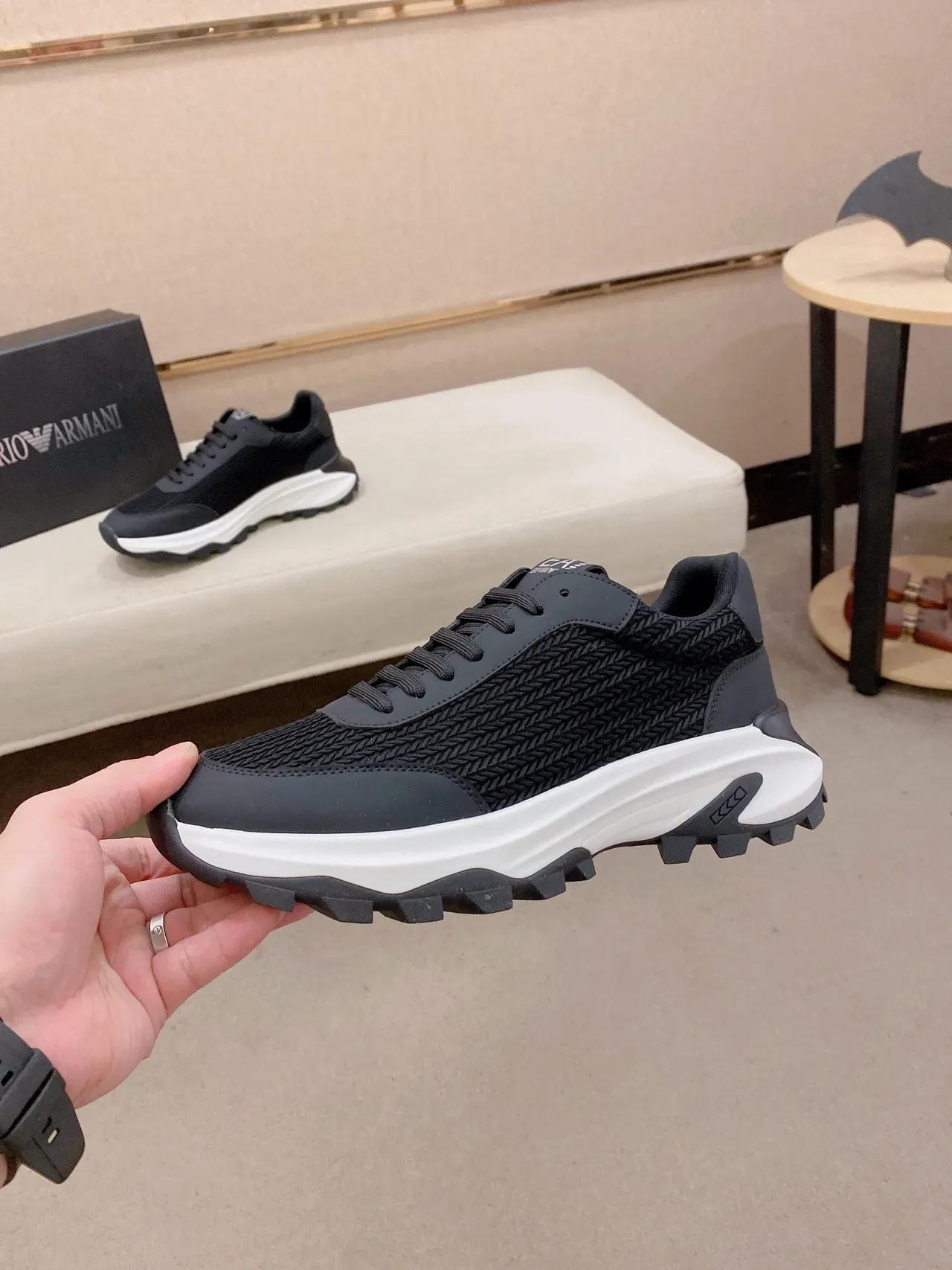 Black Woven Upper Chunky Sole Lifestyle Sneaker 3