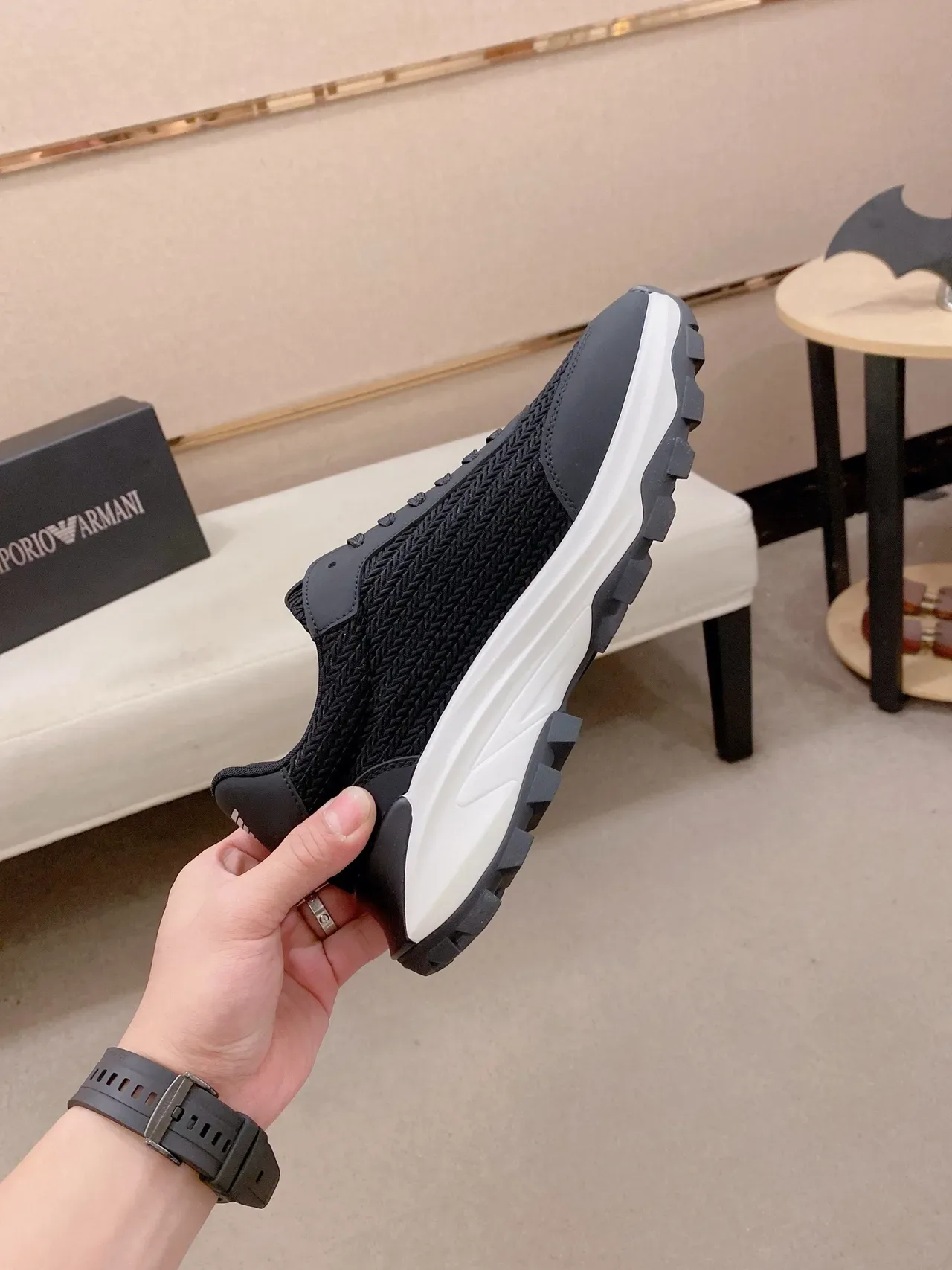 Black Woven Upper Chunky Sole Lifestyle Sneaker 5