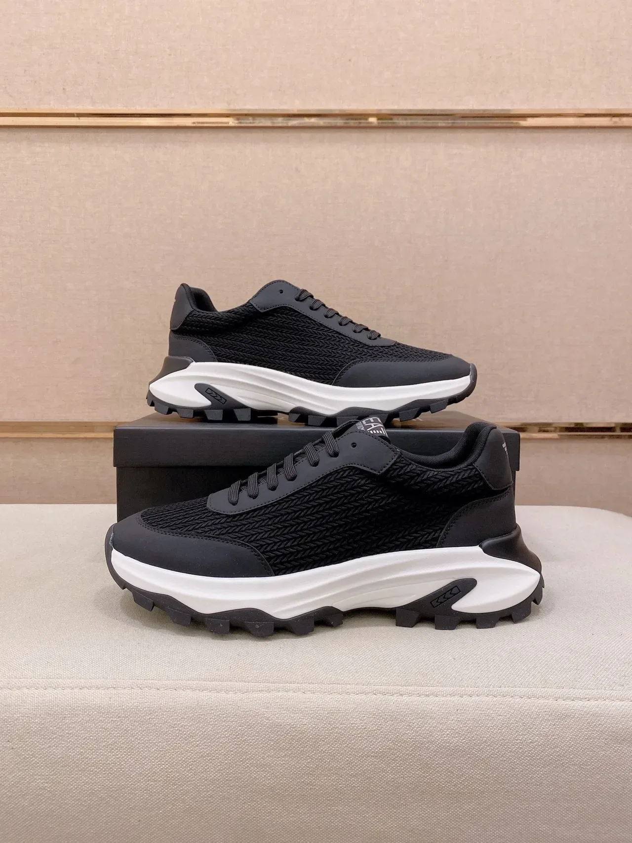 Black Woven Upper Chunky Sole Lifestyle Sneaker 7