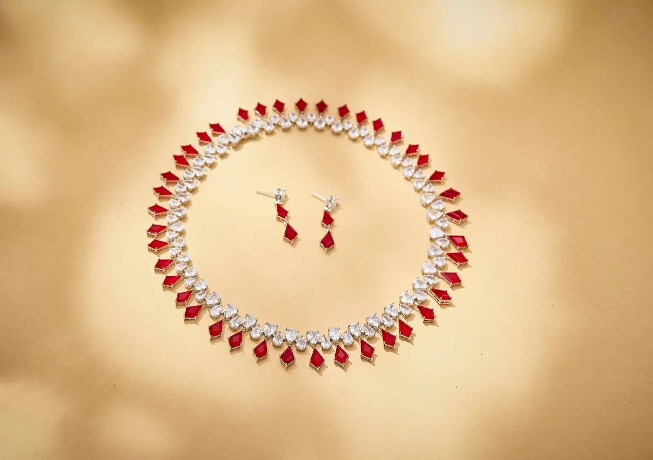 Blue and Clear Gemstone Multi-Row Collar Necklace 4
