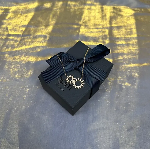 Blue Gold Dual Sunburst Pendant Pavé-Style Ray Detailing Necklace 3