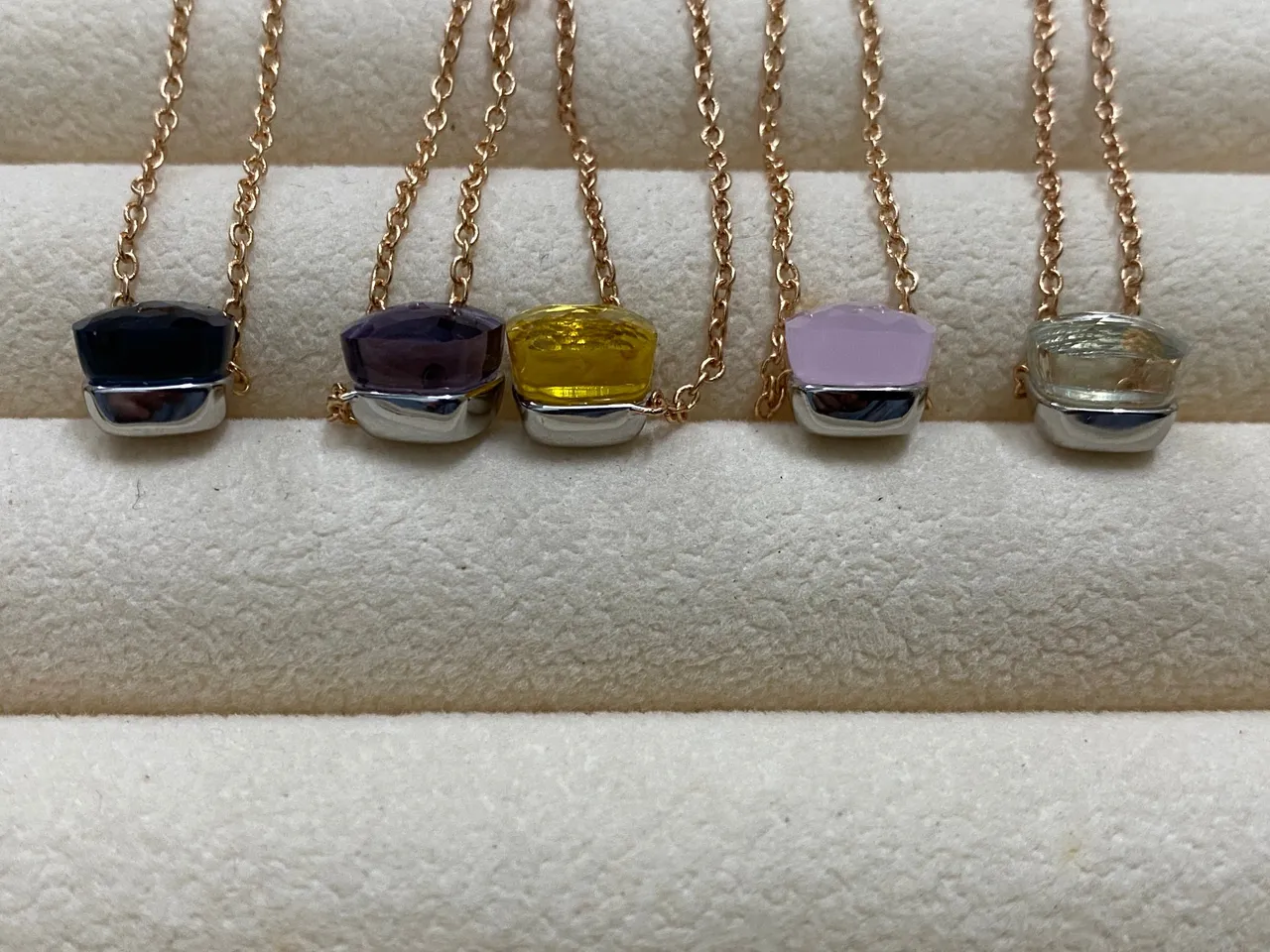 Blue Gold Faceted Square Pendant Rose Chain Necklace 8