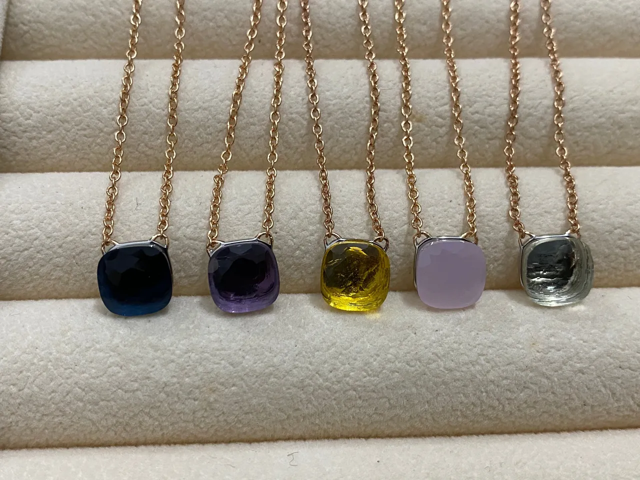 Blue Gold Faceted Square Pendant Rose Chain Necklace 9