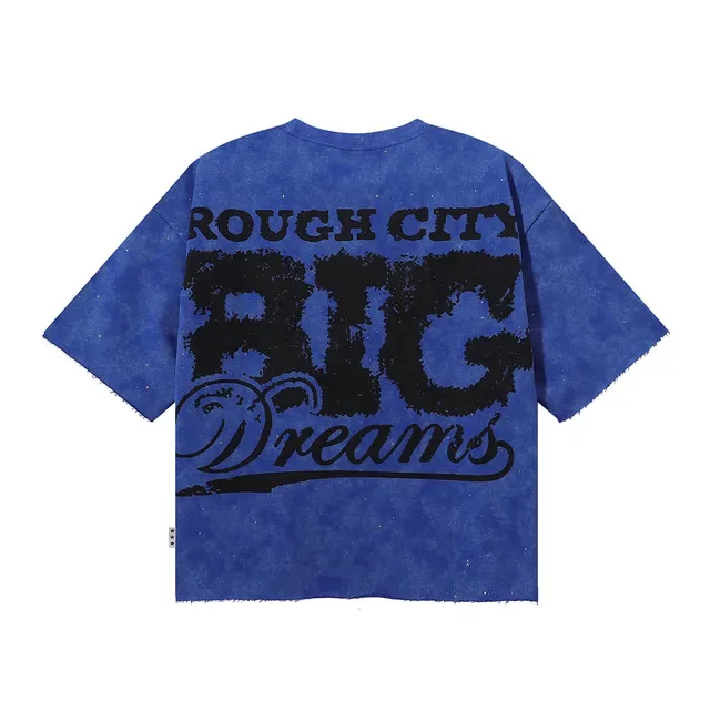 Blue Graphic-Print Cropped Raw-Hem T-Shirt 2