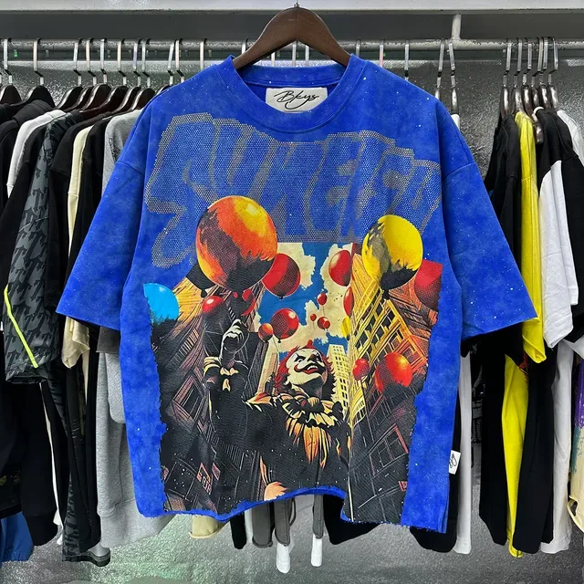 Blue Graphic-Print Cropped Raw-Hem T-Shirt 5