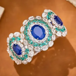 Pulsera multi-piedras estilo cuff azul y verde