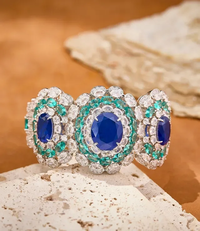 Blue Green Multi-Stone Cuff-Style Bracelet 4