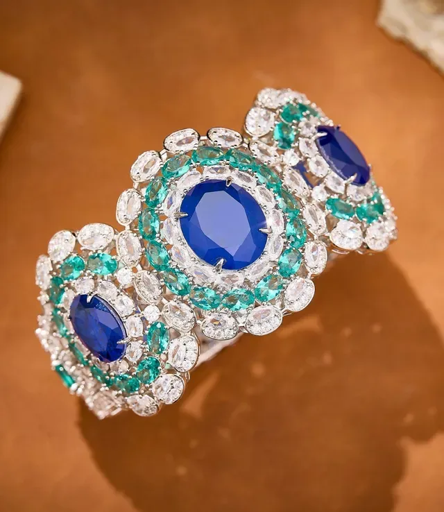Blue Green Multi-Stone Cuff-Style Bracelet 5