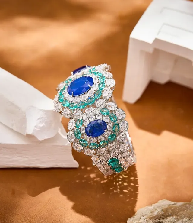 Blue Green Multi-Stone Cuff-Style Bracelet 6