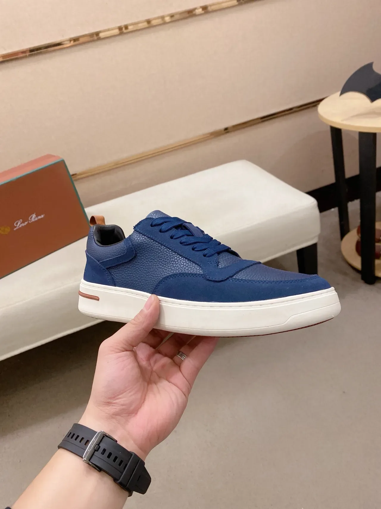 Blue Mixed-Texture Low-Top Lifestyle Sneaker 4