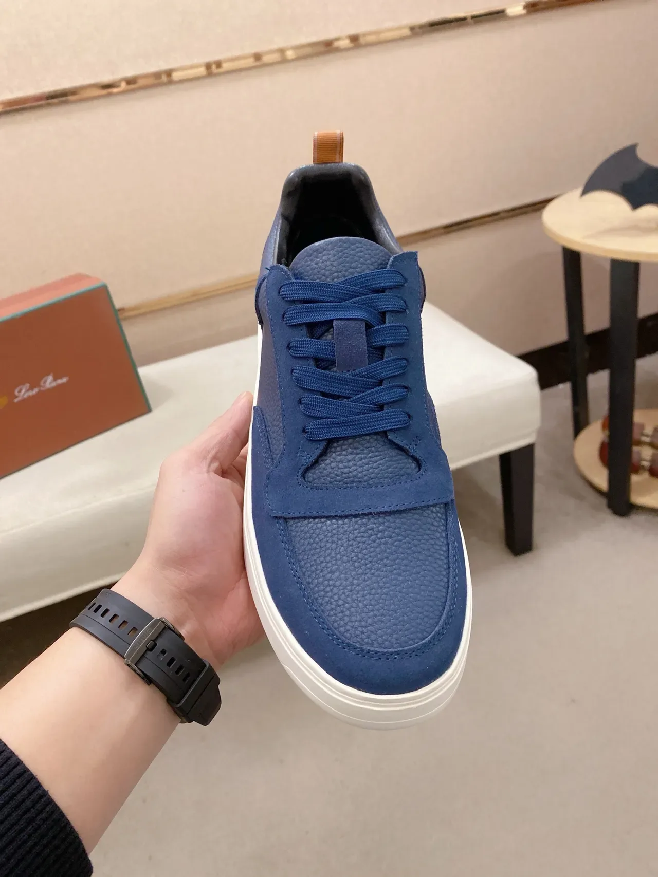 Blue Mixed-Texture Low-Top Lifestyle Sneaker 5